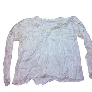 Free People Ivory Lace Panel Crinkle Long Sleeve Peasant Blouse Top OB1037951
